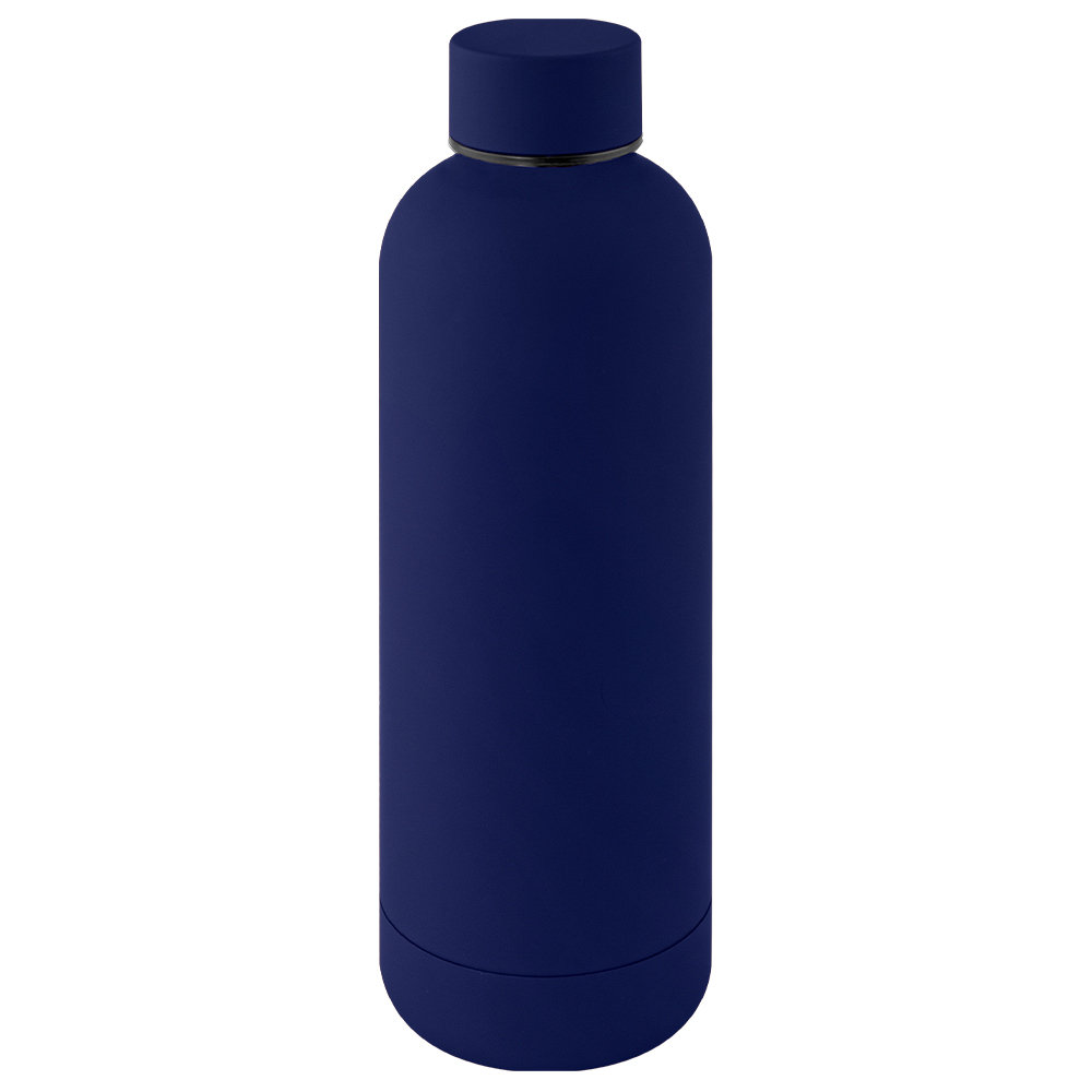 Bouteille publicitaire 500ml inox recyclé RUBBER Bleu royal